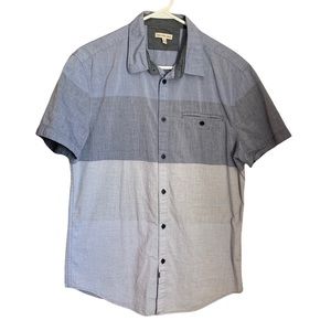 Mens Calvin Klein Short Sleeve Button Front Casual Shirt, Blue, Medium